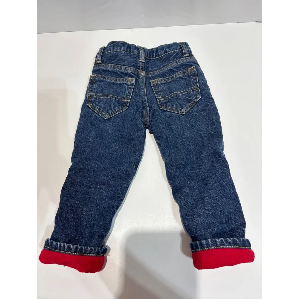 OshKosh B'gosh Fleece Lined Jeans Toddler 24 Months Blue Red Adjustable Waist